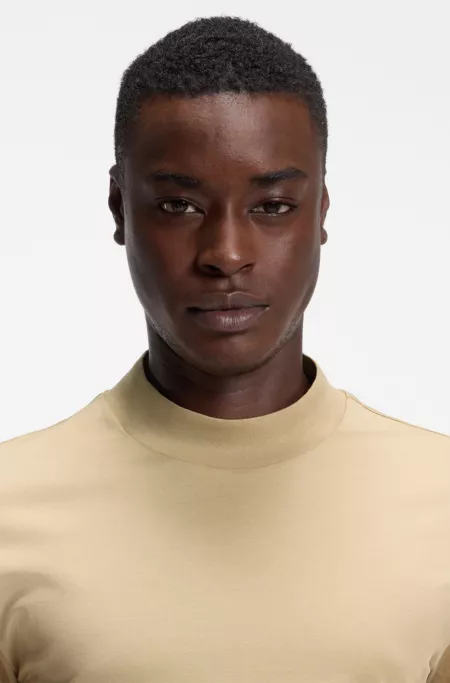 Stand-collar slim-fit T-shirt in stretch cotton