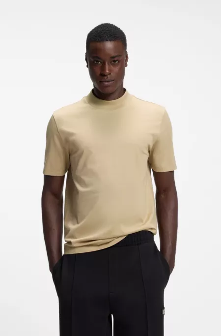 Stand-collar slim-fit T-shirt in stretch cotton