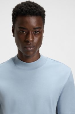 Stand-collar slim-fit T-shirt in stretch cotton, Light Blue