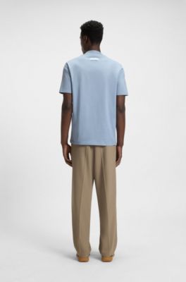 Stand-collar slim-fit T-shirt in stretch cotton, Light Blue