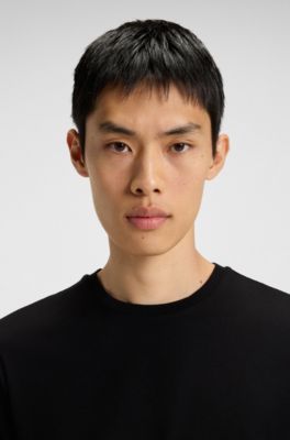 T-shirt slim en coton merceris&eacute;, Noir