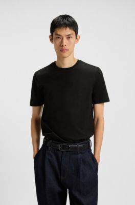 T-shirt slim en coton merceris&eacute;, Noir