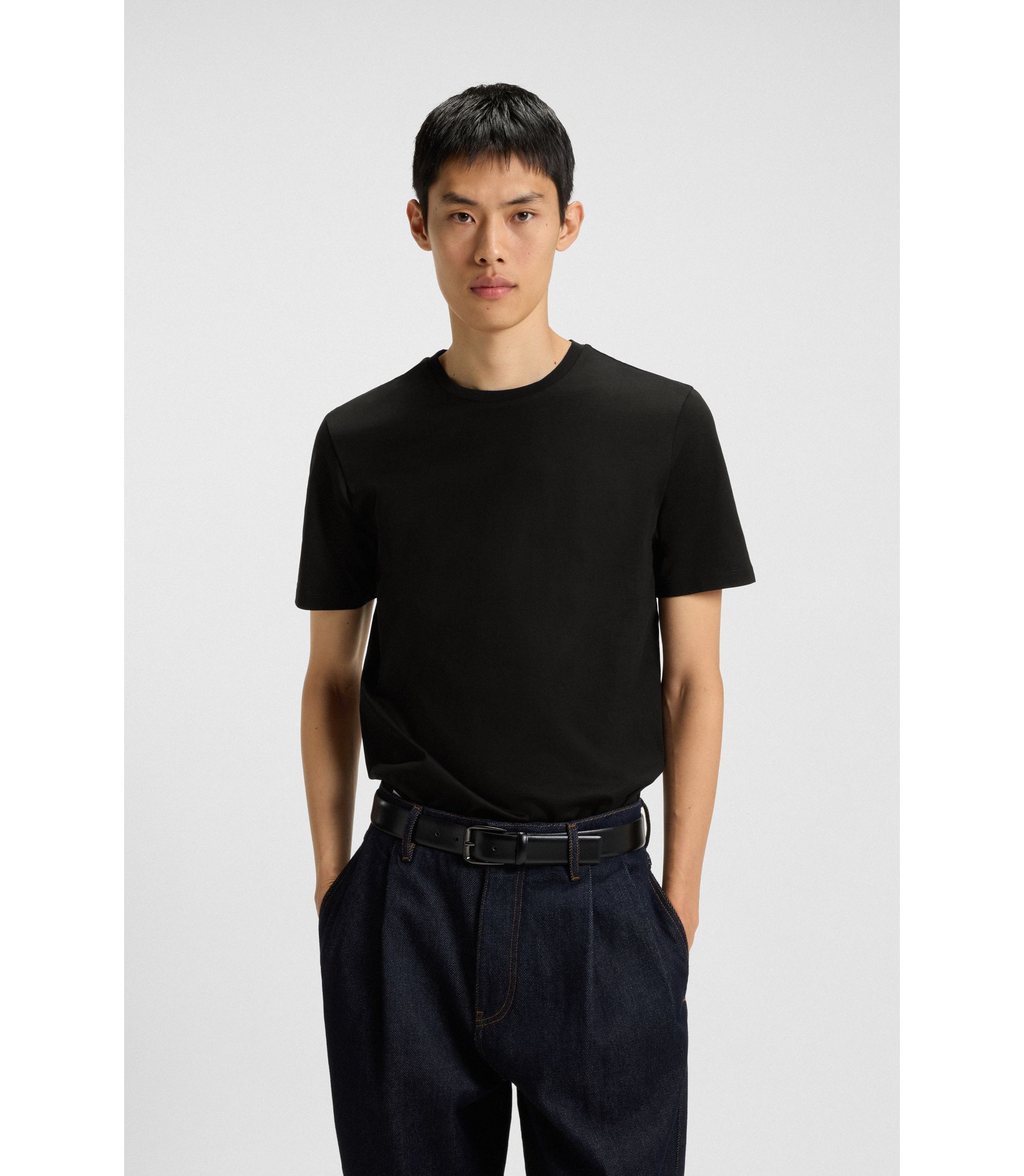 HUGO - Slim-fit T-shirt with mercerised cotton - Black