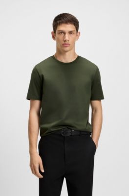 T-shirt slim en coton merceris&eacute;, Vert sombre
