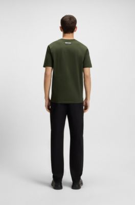 T-shirt slim en coton merceris&eacute;, Vert sombre