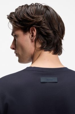 Slim-fit T-shirt with mercerised cotton, Dark Blue