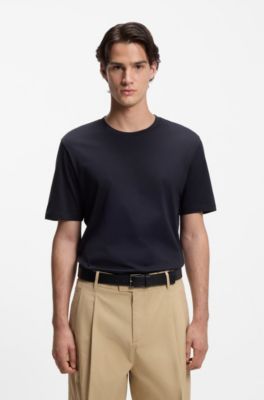 Slim-fit T-shirt with mercerised cotton, Dark Blue