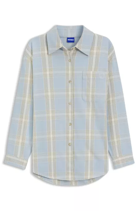 Oversized-fit blouse in checked cotton twill