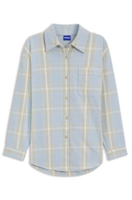 Blusa oversize fit en sarga de algod&oacute;n a cuadros pr&iacute;ncipe de Gales, Fantas&iacute;a