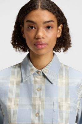 Blusa oversize fit en sarga de algod&oacute;n a cuadros pr&iacute;ncipe de Gales, Fantas&iacute;a