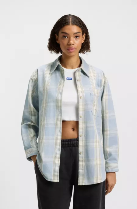 Oversized-fit blouse in checked cotton twill