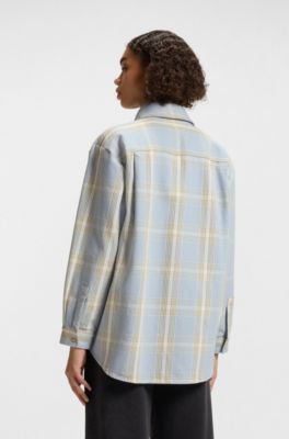 Blusa oversize fit en sarga de algod&oacute;n a cuadros pr&iacute;ncipe de Gales, Fantas&iacute;a