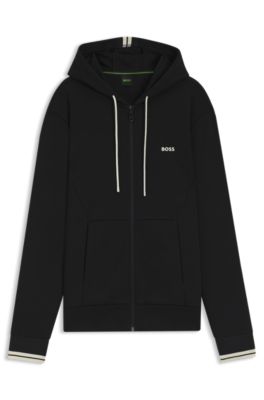 Sudadera con capucha y cremallera de algod&oacute;n con detalles de rayas, Negro