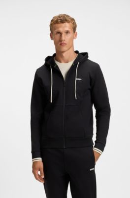 Sudadera con capucha y cremallera de algod&oacute;n con detalles de rayas, Negro