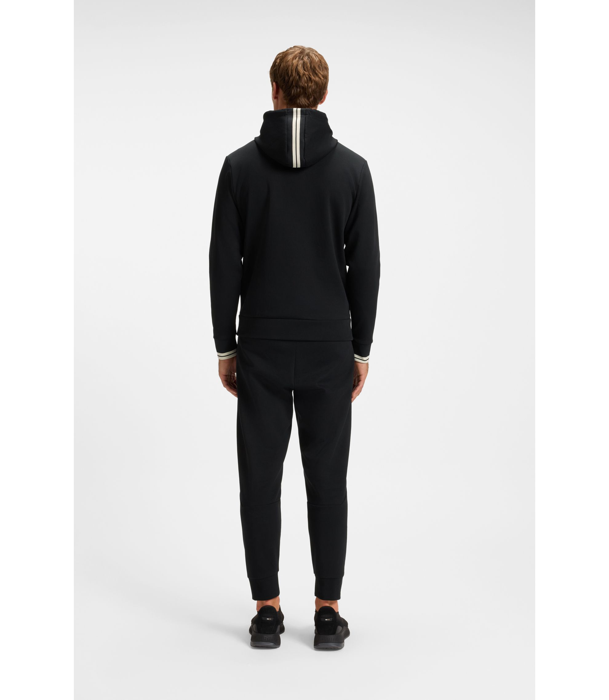BOSS - Cotton zip-up hoodie with stripe details - Black