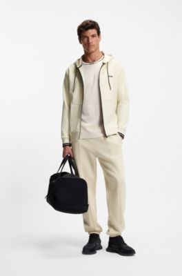 Sudadera con capucha y cremallera de algod&oacute;n con detalles de rayas, Blanco