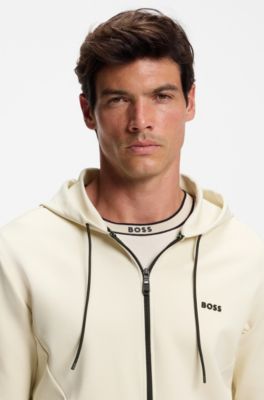 Stripe-detail zip-up hoodie in a cotton blend, White