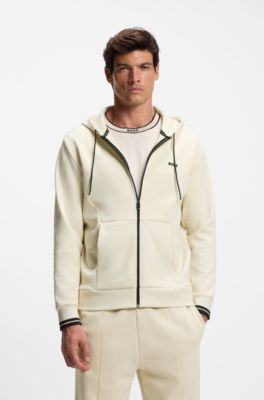 Stripe-detail zip-up hoodie in a cotton blend, White