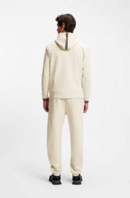 Sudadera con capucha y cremallera de algod&oacute;n con detalles de rayas, Blanco