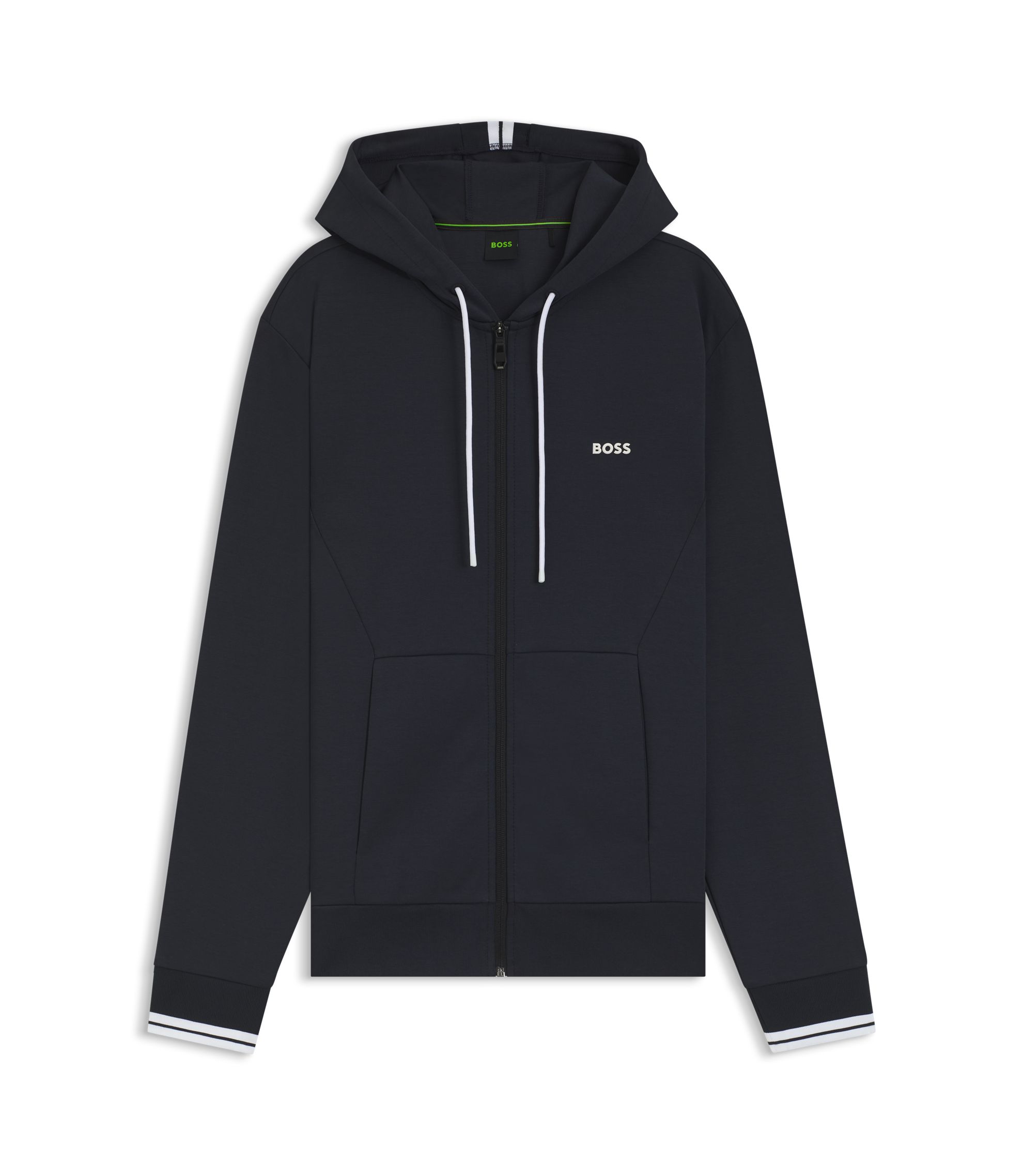 BOSS - Stripe-detail zip-up hoodie in a cotton blend - Dark Blue