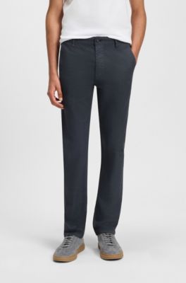Printed slim-fit trousers in stretch cotton, Dark Blue