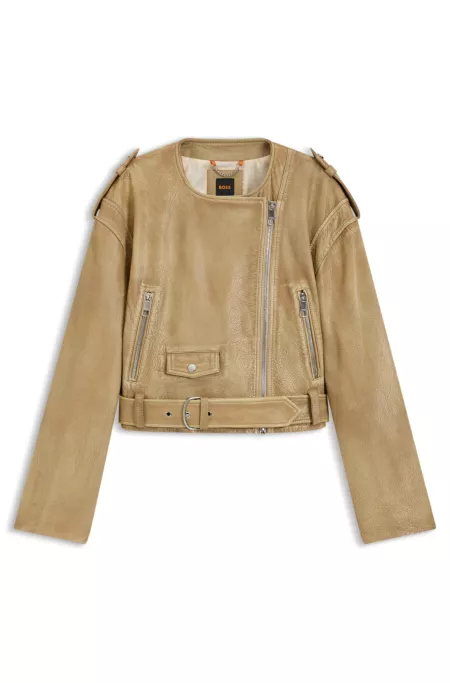 Grained-leather biker jacket with cropped length