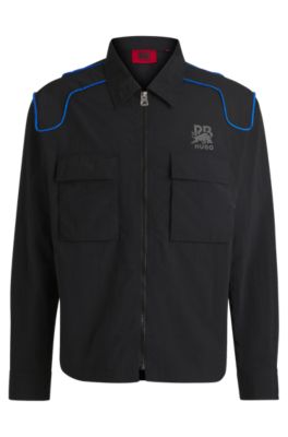 Sobrecamisa oversize fit HUGO x RB con logo de carbono sutil, Negro