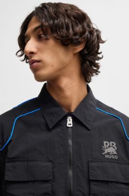 Sobrecamisa oversize fit HUGO x RB con logo de carbono sutil, Negro