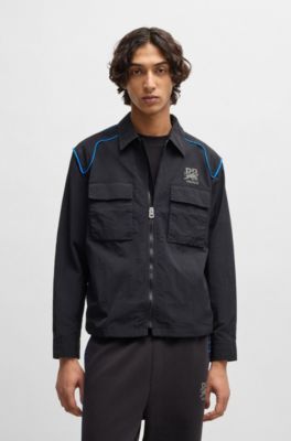 HUGO x RB oversize-fit overshirt with carbon stealth logo, Black