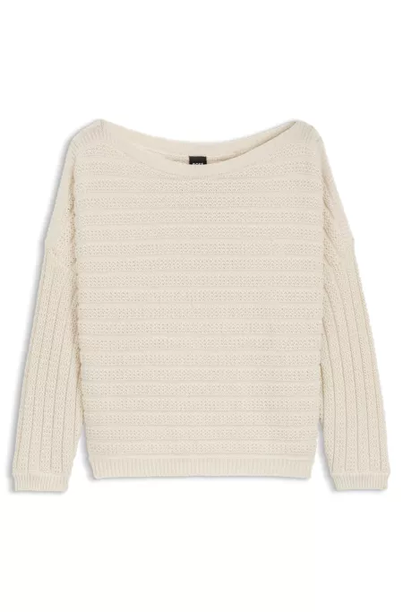 Cotton-blend knitted sweater with mixed structures