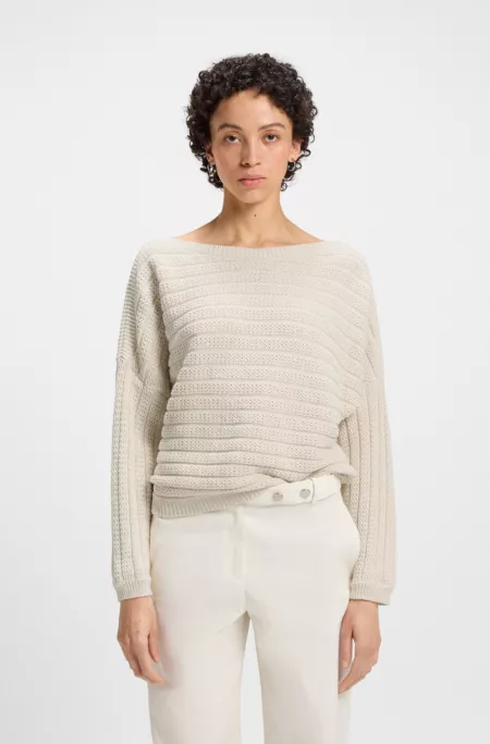 Cotton-blend knitted sweater with mixed structures