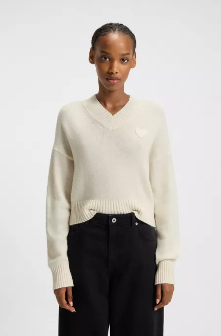 V-neck sweater with Happy HUGO hearts