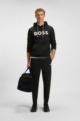 Stripe-detail tracksuit bottoms in a cotton blend, Black