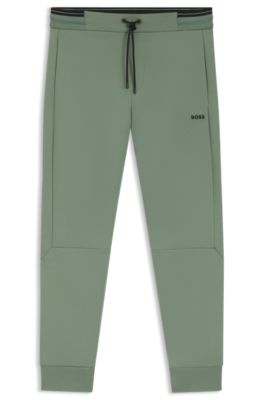 Stripe-detail tracksuit bottoms in a cotton blend, Light Green