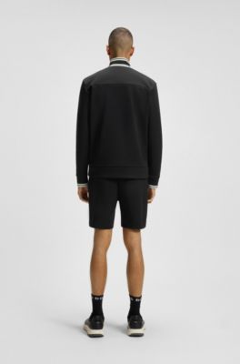 Stripe-detail zip-up sweatshirt in a cotton blend, Black