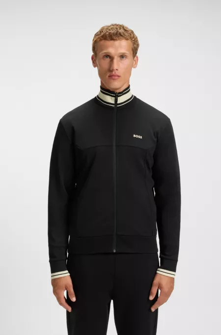 Stripe-detail zip-up sweatshirt in a cotton blend