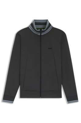 Sudadera de algod&oacute;n con cierre de cremallera y ribetes de rayas, Gris oscuro