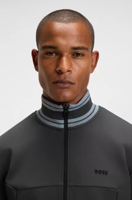 Stripe-detail zip-up sweatshirt in a cotton blend