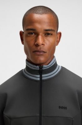 Sudadera de algod&oacute;n con cierre de cremallera y ribetes de rayas, Gris oscuro