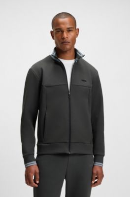 Sudadera de algod&oacute;n con cierre de cremallera y ribetes de rayas, Gris oscuro