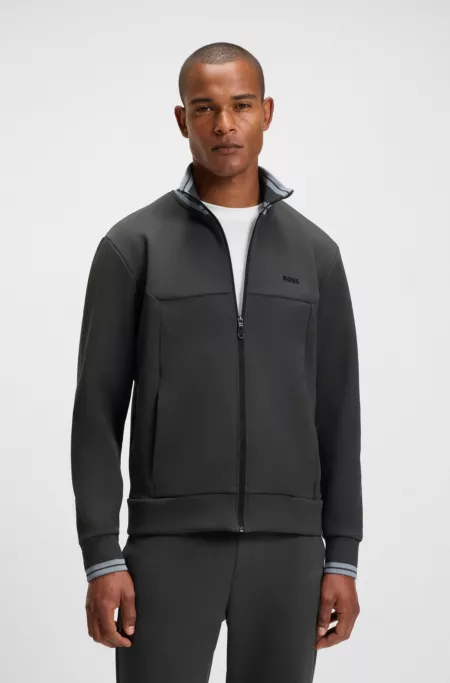 Stripe-detail zip-up sweatshirt in a cotton blend