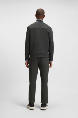 Sudadera de algod&oacute;n con cierre de cremallera y ribetes de rayas, Gris oscuro