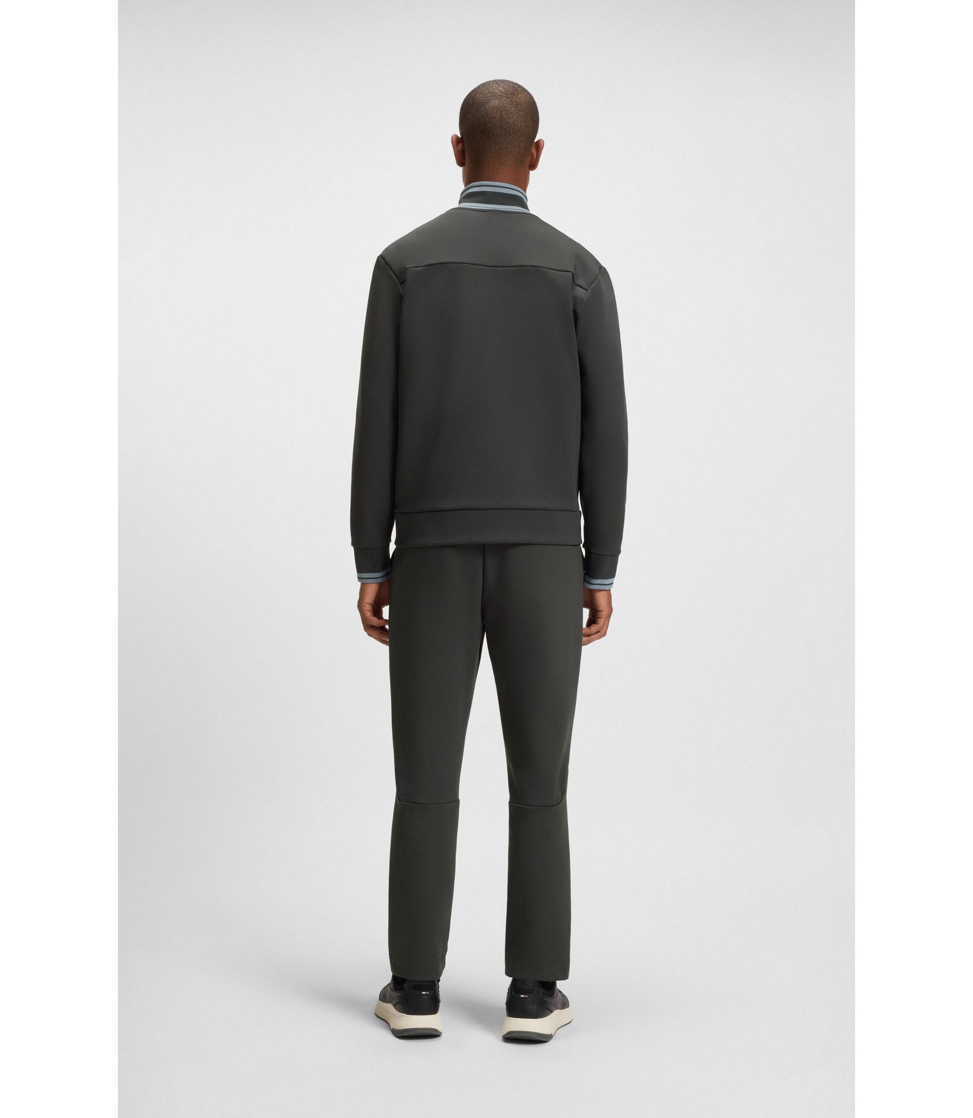 BOSS - Stripe-detail zip-up sweatshirt in a cotton blend - Dark Grey