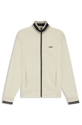Stripe-detail zip-up sweatshirt in a cotton blend, White