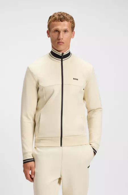 Stripe-detail zip-up sweatshirt in a cotton blend