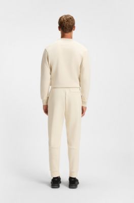 Sudadera de algod&oacute;n con cierre de cremallera y ribetes de rayas, Blanco