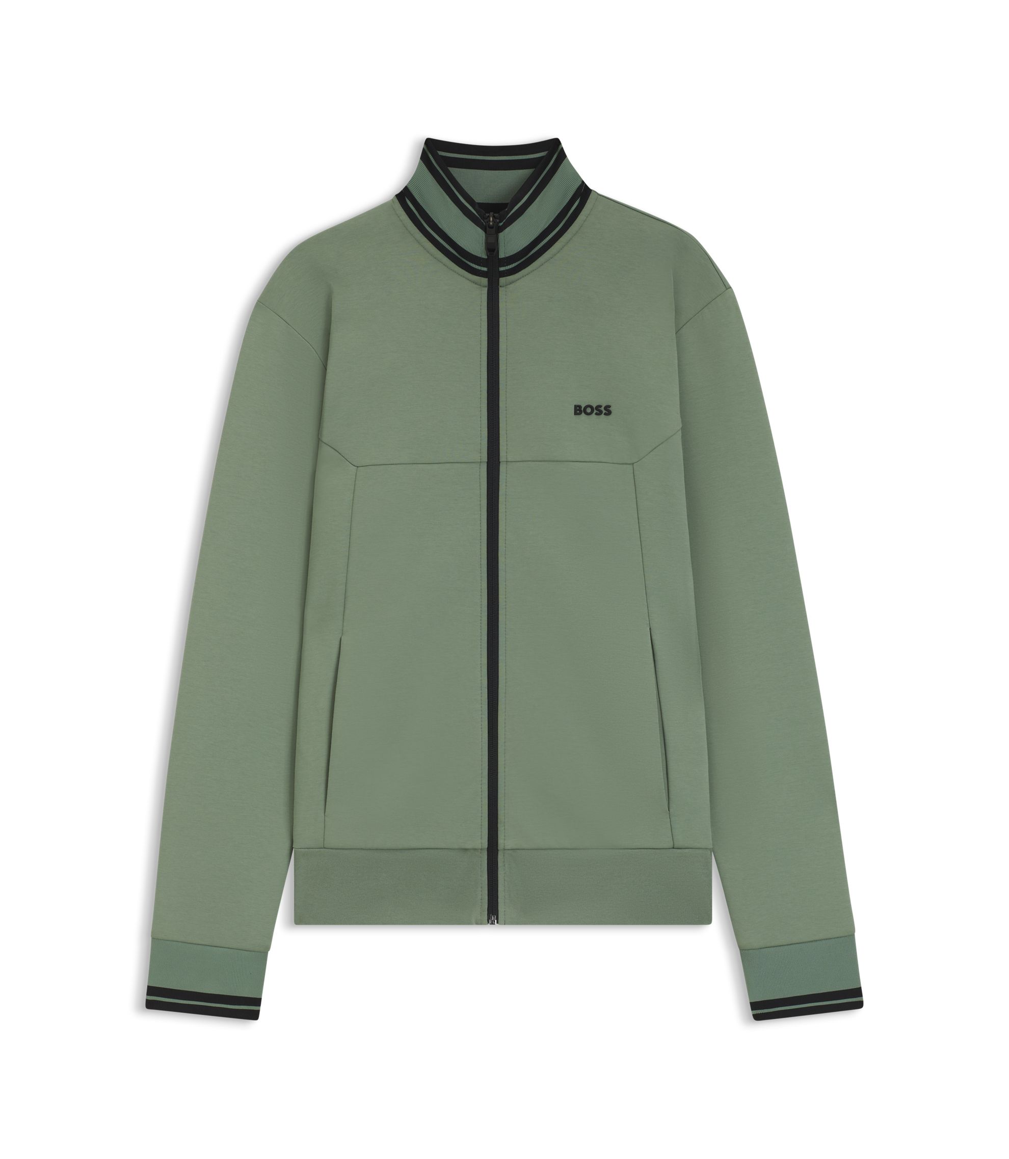 BOSS - Stripe-detail zip-up sweatshirt in a cotton blend - Light Green