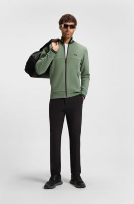 Sweat zipp&eacute; en coton m&eacute;lang&eacute; avec finitions &agrave; rayures, Chaux