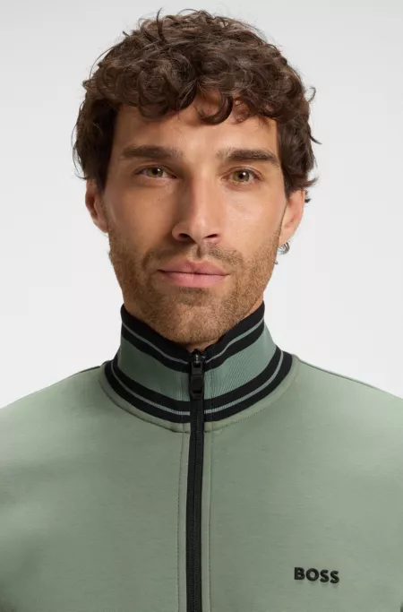 Stripe-detail zip-up sweatshirt in a cotton blend