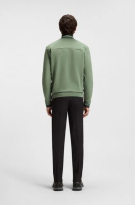 Sweat zipp&eacute; en coton m&eacute;lang&eacute; avec finitions &agrave; rayures, Chaux